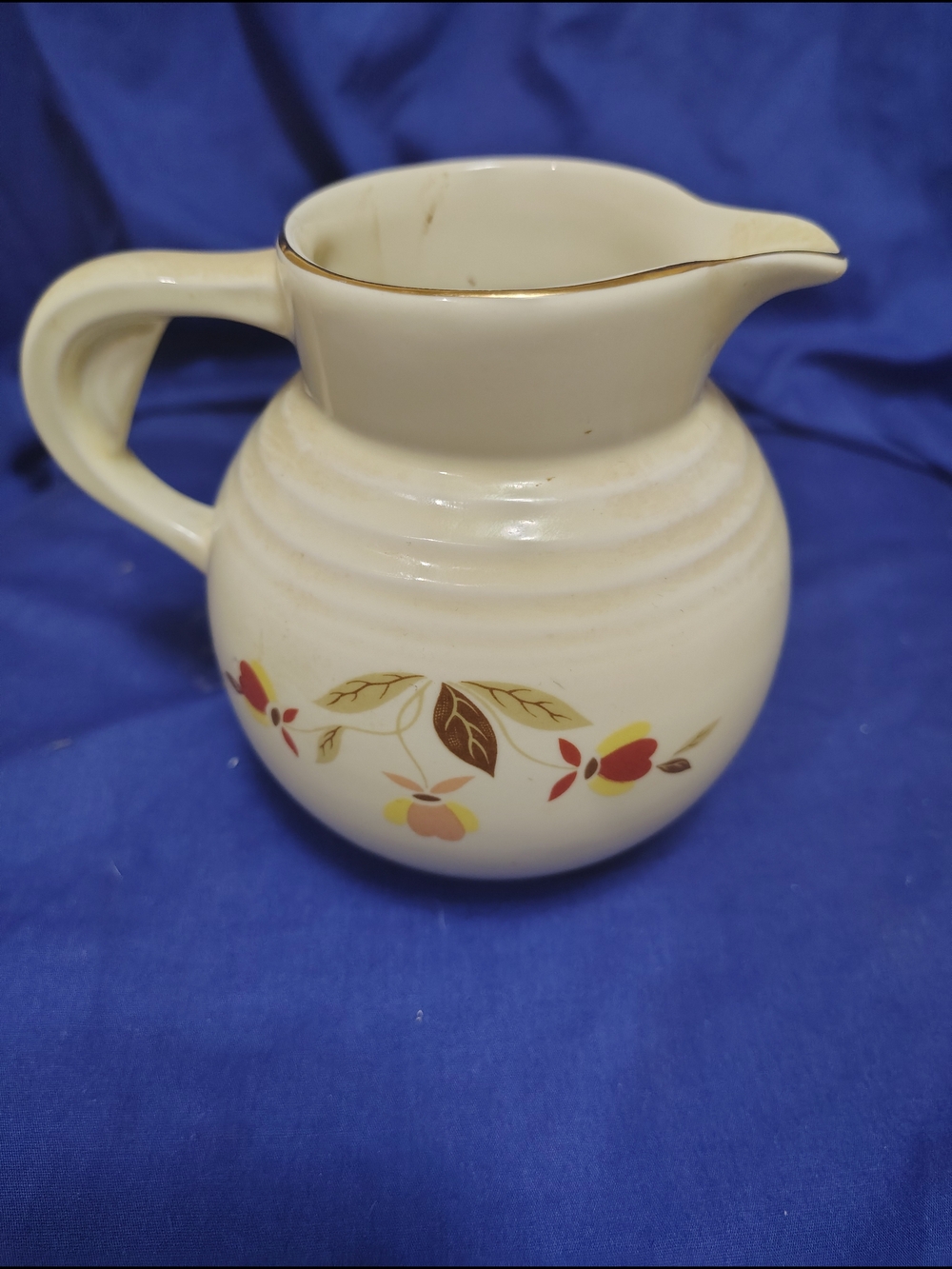 Cream Floral Ceramic Pitcher with Gold Trim